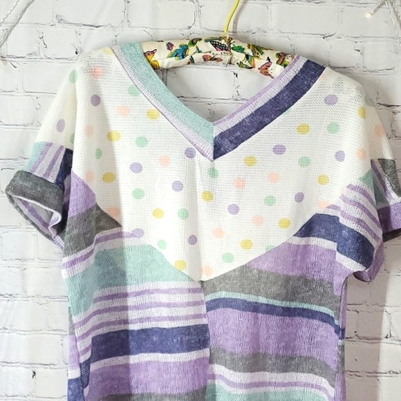 Oddi USA Made Knit Lavender Lilac Purple Polka Dot Funky Fun Oversized Top Sz M - Picture 10 of 12